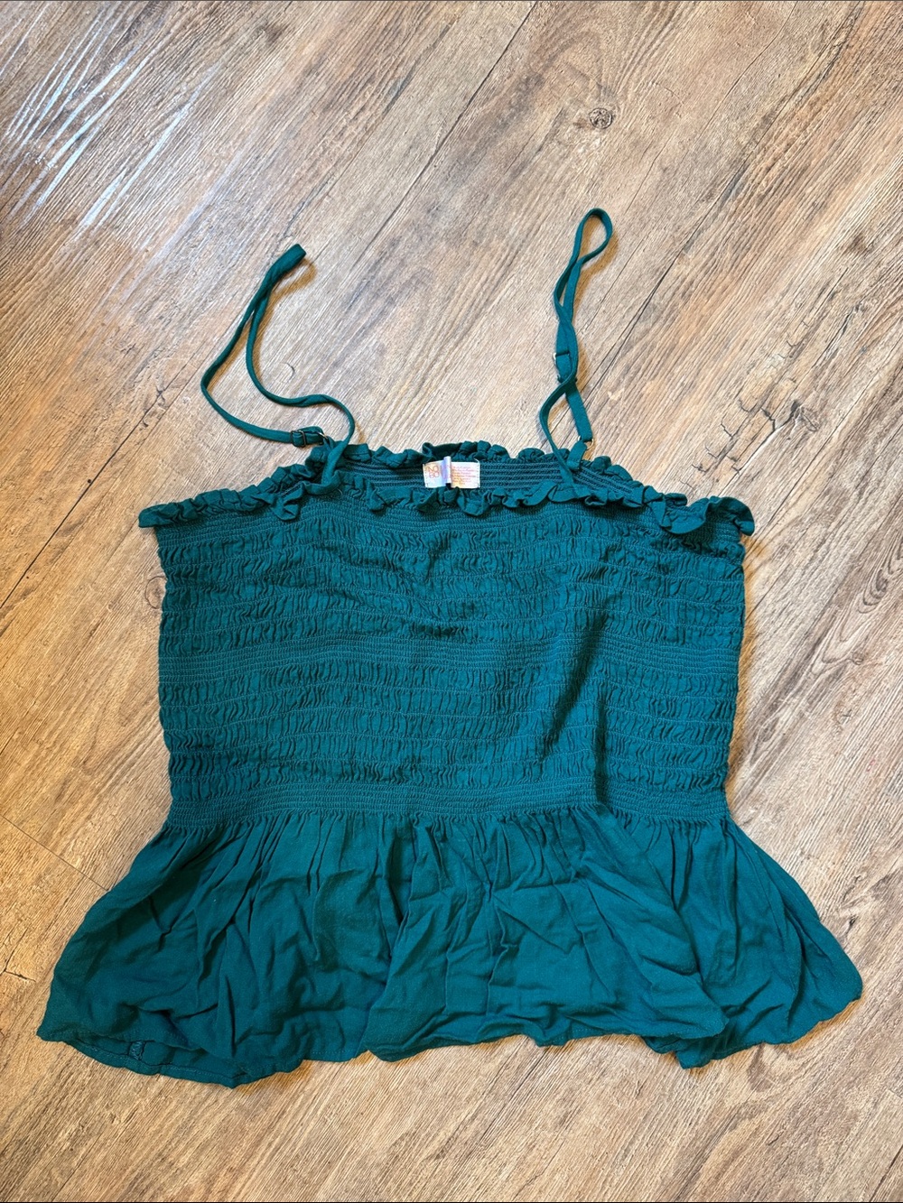No Boundaries Dark Teal Smocked Ruffle-Hem Camisole
